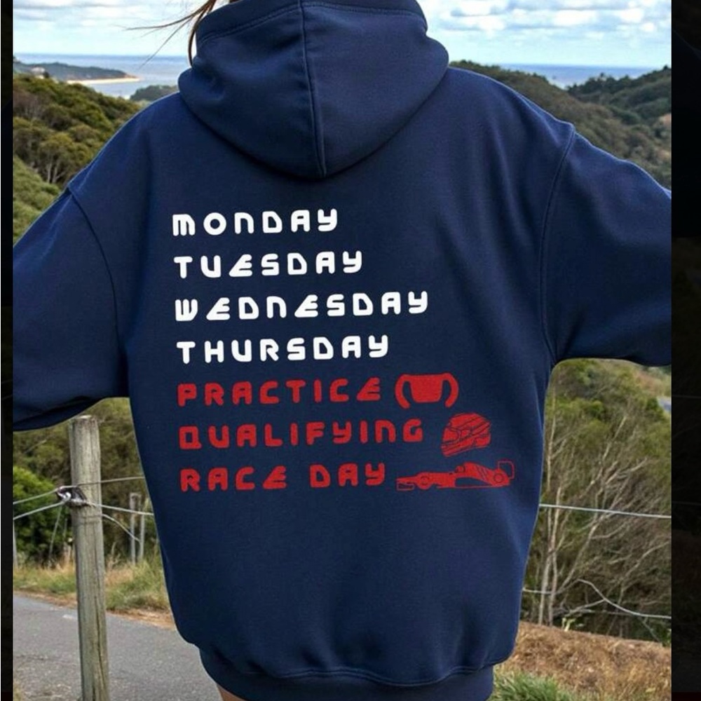 Navy Hoodie with Racing Schedule Print